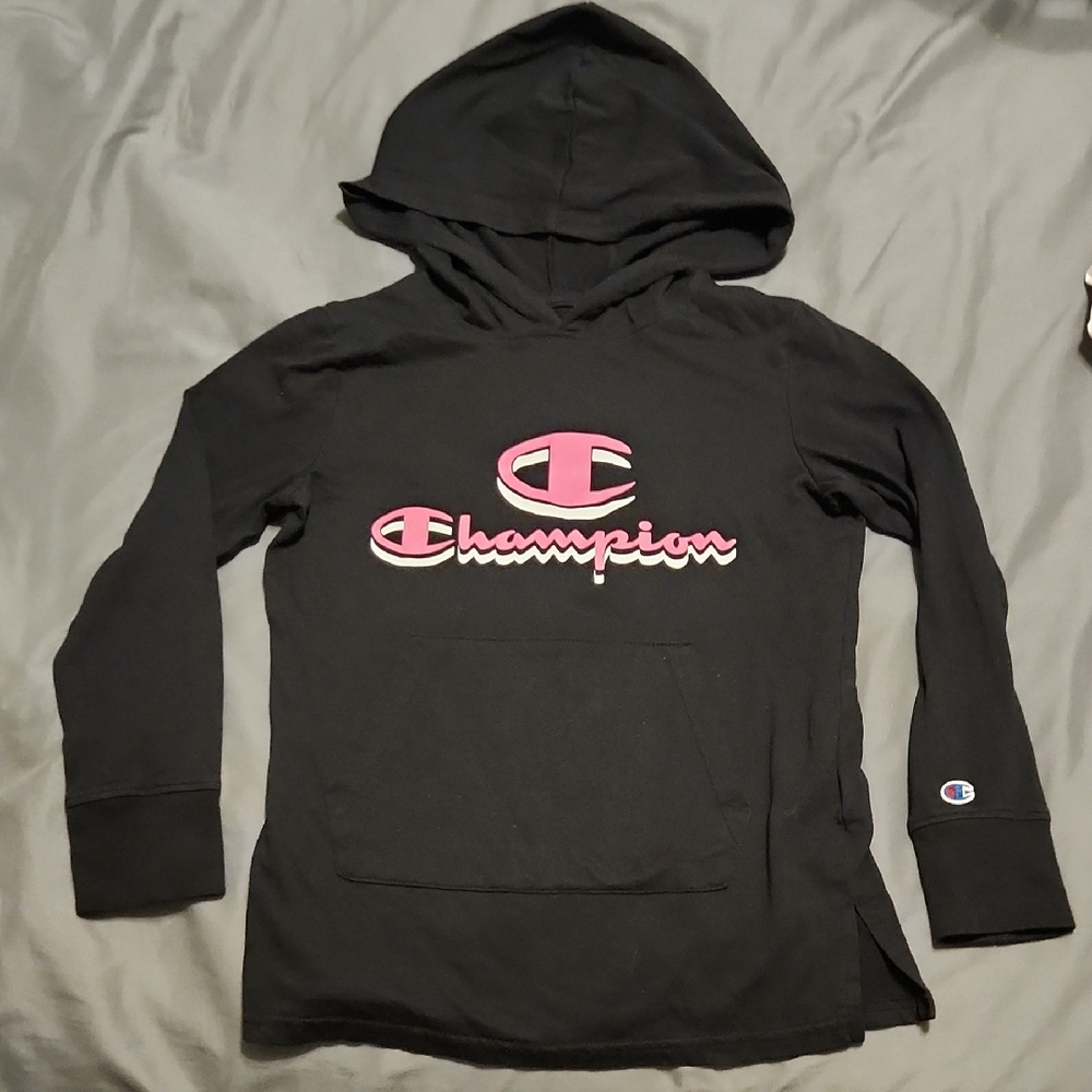 Champion Kids Black and Pink Hooded Long Sleeve Shirt